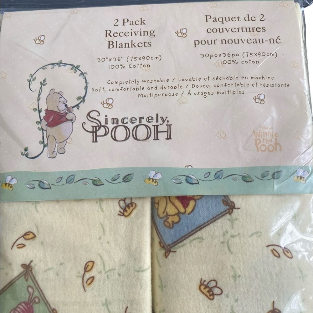Disney Sincerely Pooh Receiving Blankets - Yellow and Blue